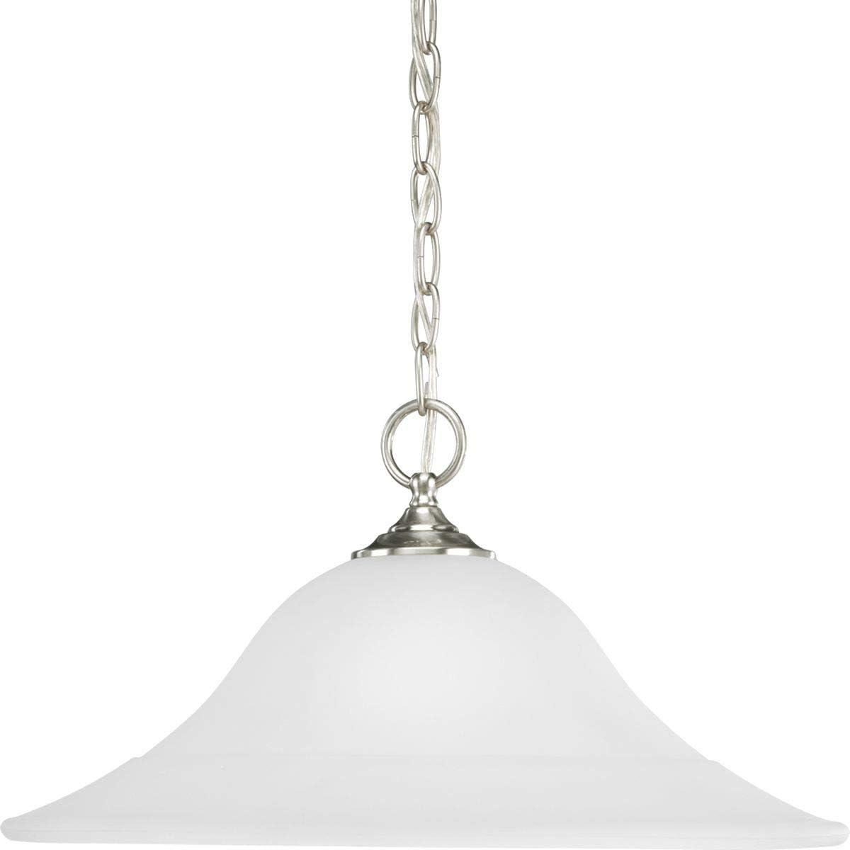 Progress Lighting Trinity 1-Light Pendant, Brushed Nickel, Etched Glass Shade