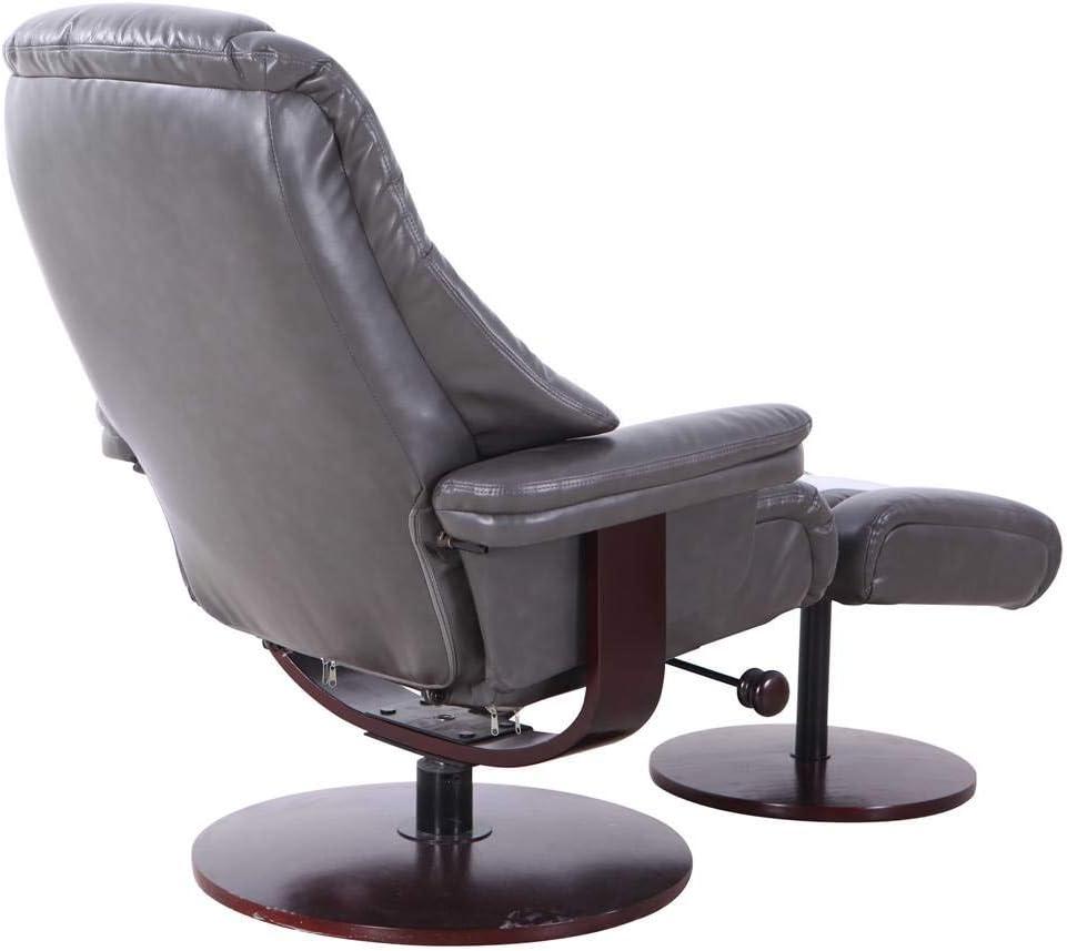 Transitional Charcoal Leather Swivel Recliner with Wood Accents