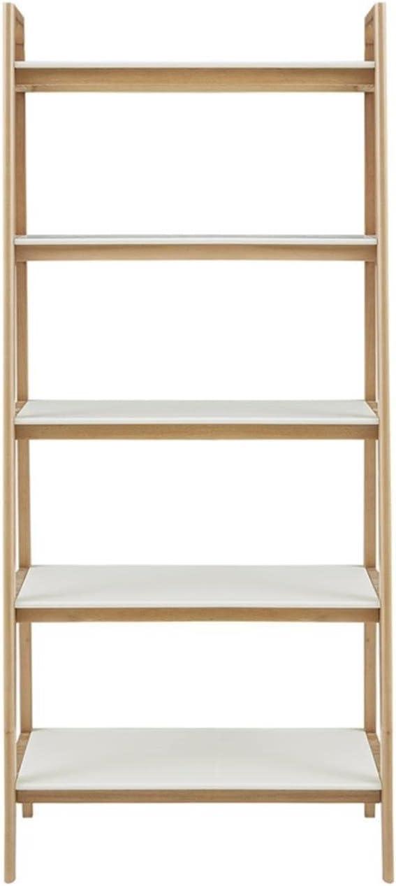 Parker Mid-Century Solid Wood and MDF Ladder Bookcase in Off-White/Natural