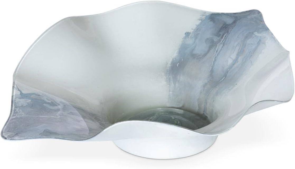 Tempest Handcrafted White and Gray Glass Decorative Bowl