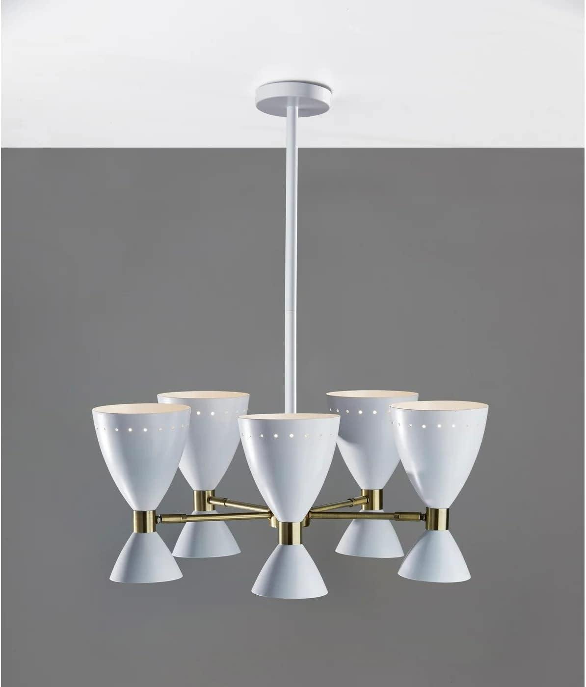 Adesso 5-Head Oscar Pendant White: Modern Metal Ceiling Fixture, ETL Listed, 40W E26, No Bulb Included