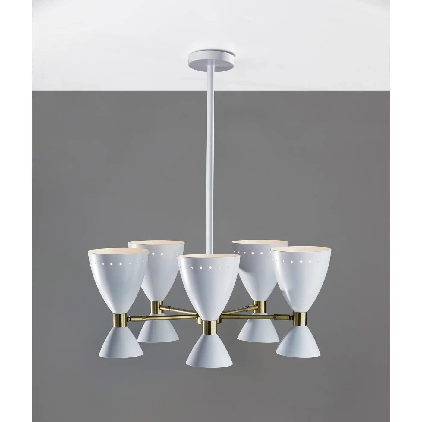 Adesso 5-Head Oscar Pendant White: Modern Metal Ceiling Fixture, ETL Listed, 40W E26, No Bulb Included