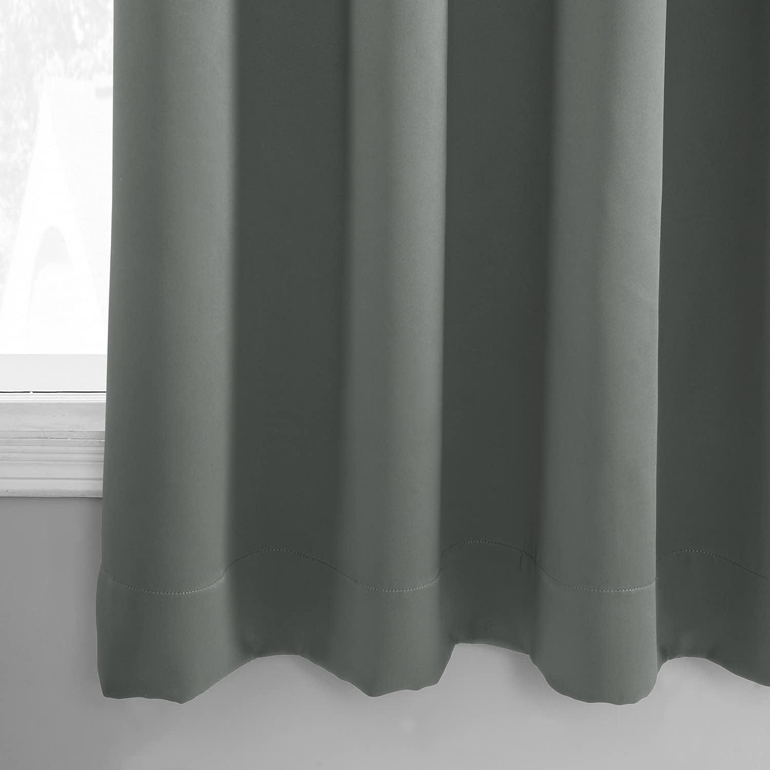 Neutral Grey Grommet Blackout Polyester Puddle Length Curtain