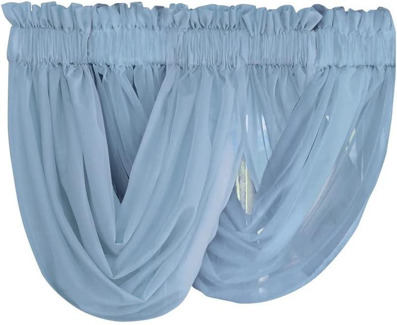 Collections Etc Scoop Two-Piece Rod Pocket Solid-Colored Sheer Valances for Windows, Decorative Accent and Added Privacy for Any Room in Home, Blue