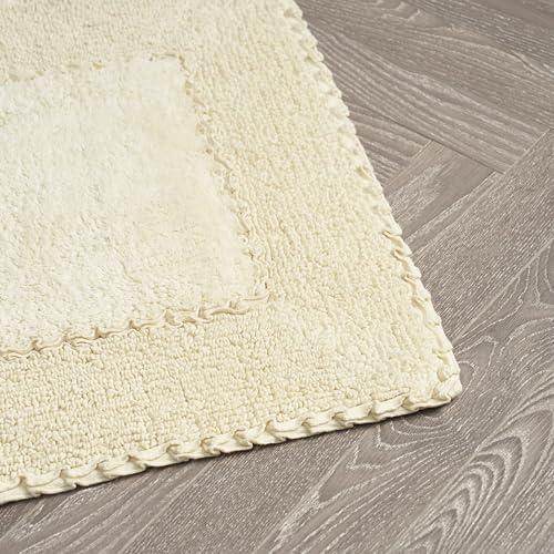 Laura Ashley Off-White Cotton Ruffle Border Bath Rug 20" x 34"