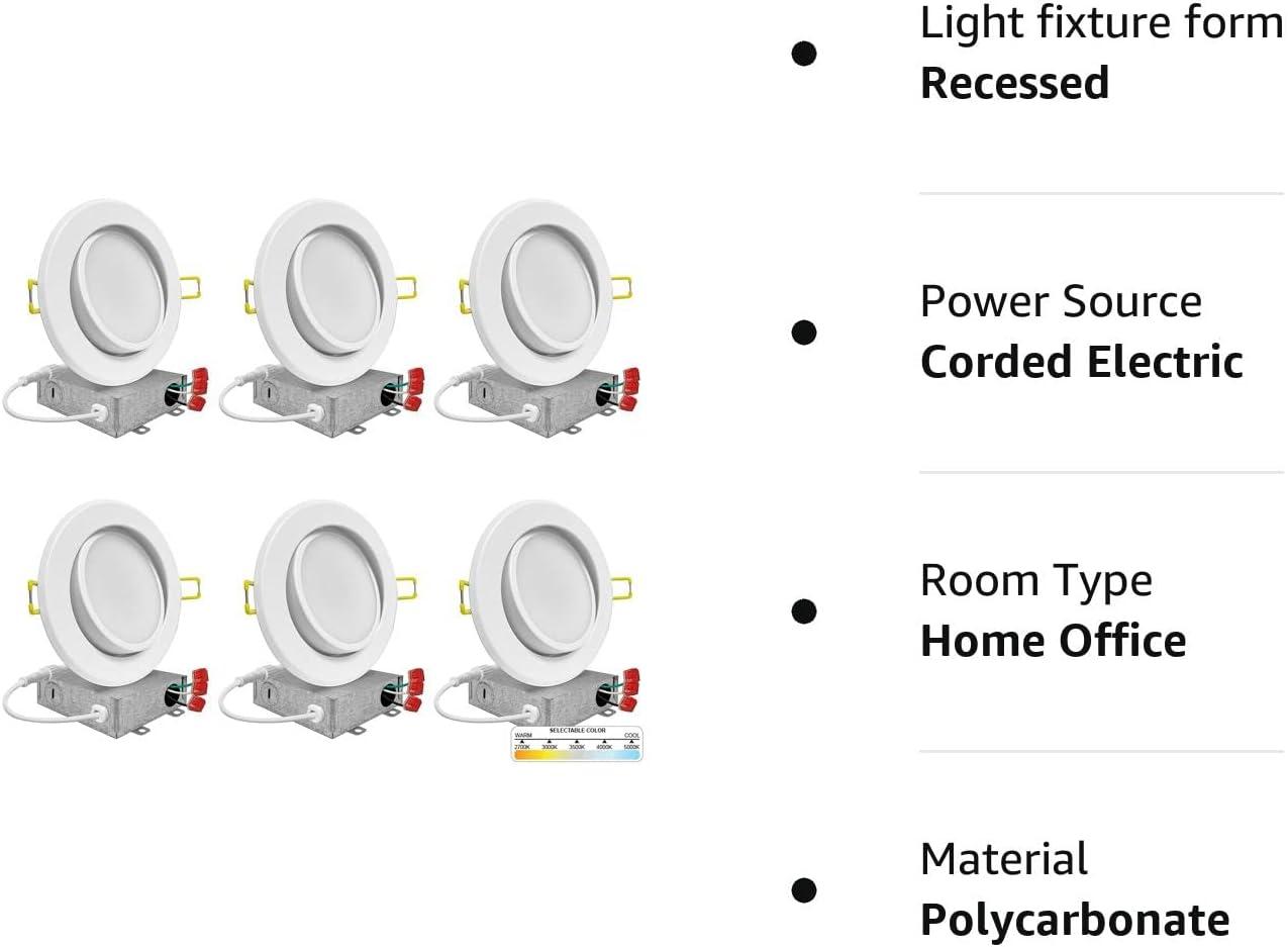 Adjustable Downlight 4'' Selectable Color Temperature Dimmable Air-Tight IC Rated LED Canless Recessed Lighting Kit