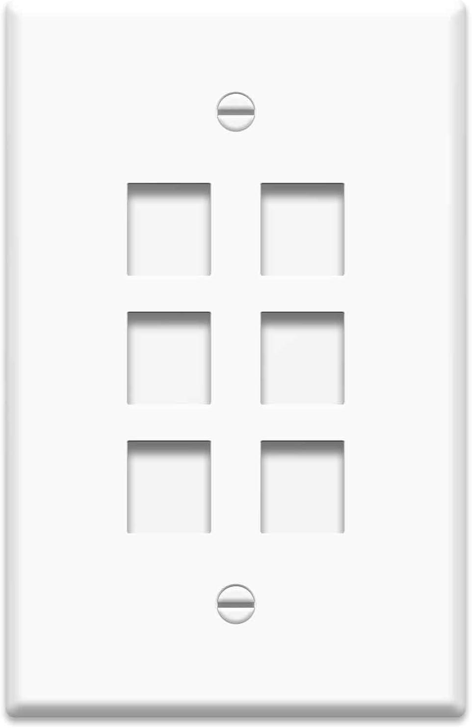 White Oversized Molded Plastic 6-Port Keystone Wall Plate