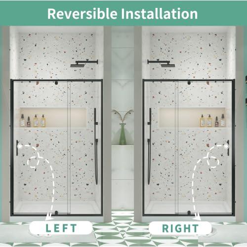 38-42" W x 71" H Flush Glass Shower Door Reversible Installation