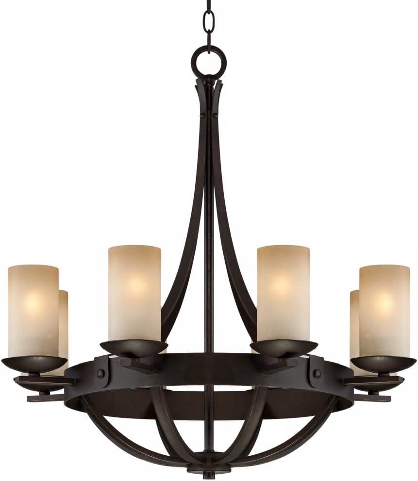 Industrial Bronze 8-Light Chandelier with Scavo Glass Shades