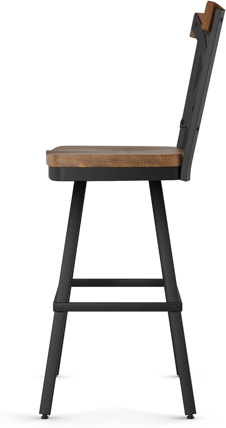 Amisco Jasper 26 In. Swivel Counter Stool - Light Brown Distressed Wood / Black Metal