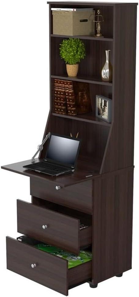 Computer Credenza Workcenter Gray - Inval: Smoke Oak Laminate, Glass Doors, Cable Management