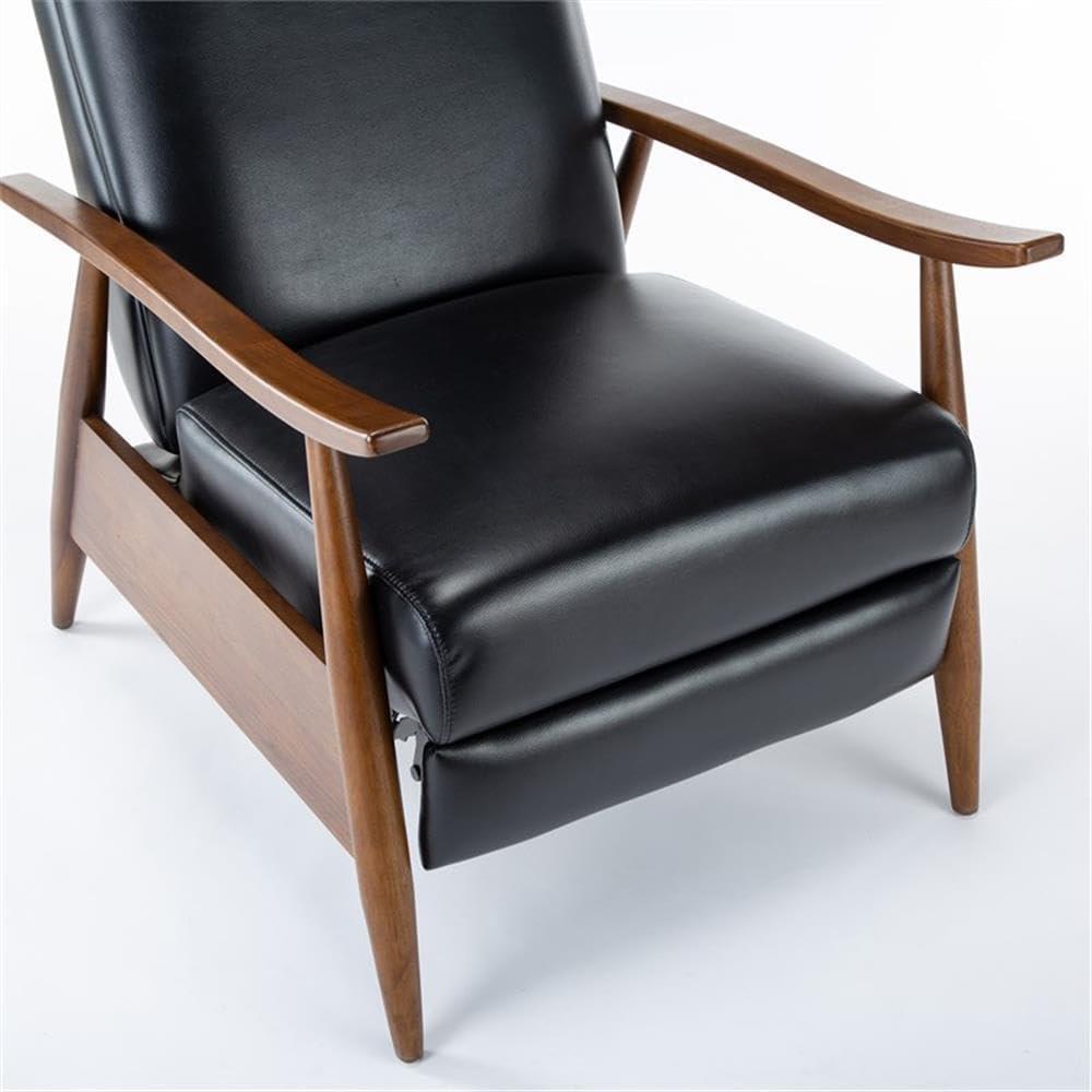 Solaris Black Faux Leather Wooden Arm Push Back Recliner Chair