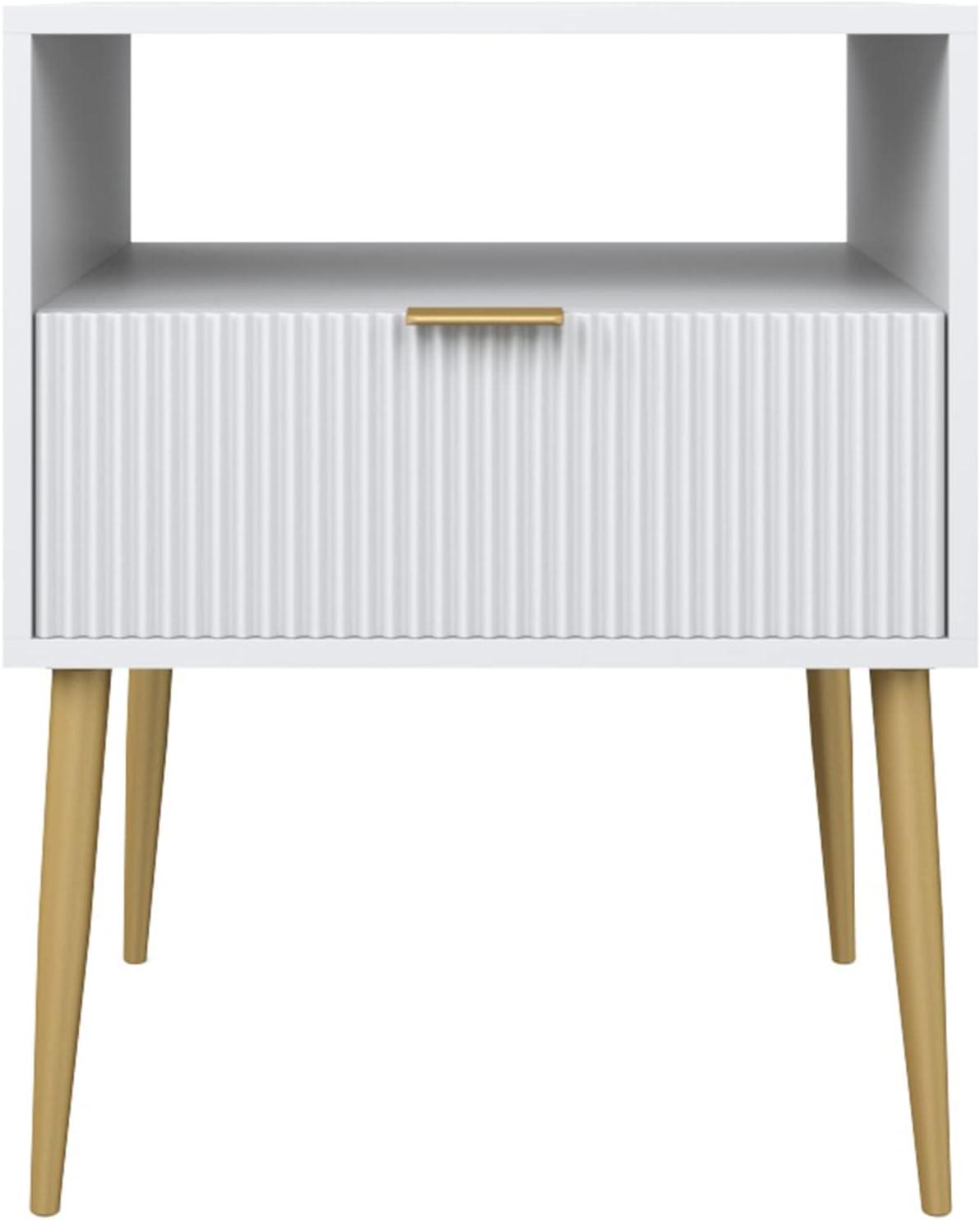 Jacklyn Wood Fluted Nightstand with Drawer White - Nathan James: Modern Bedside Table, Laminate Surface