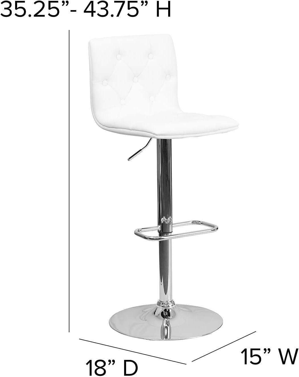 Flash Furniture Sammie Contemporary Button Tufted White Vinyl Adjustable Height Barstool with Chrome Base