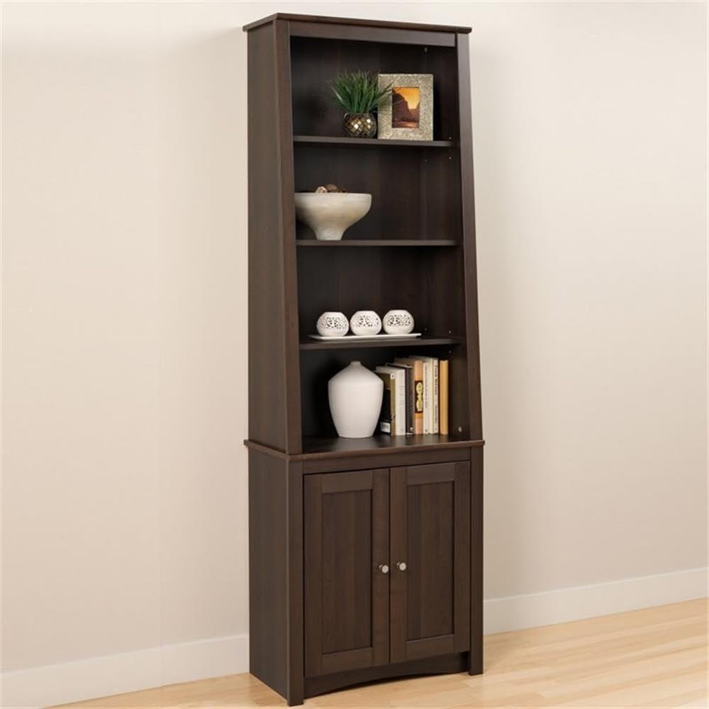 Tall Slant-Back Bookcase with 2 Shaker Doors Espresso - Prepac