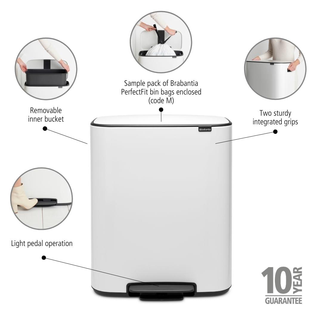 Brabantia Bo Step On Trash Can, White, 16 Gallon