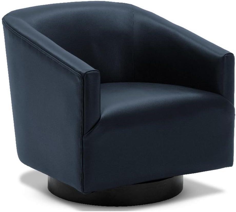 Comfort Pointe Gaven Wood Base Swivel Accent Chair Midnight Blue: Durable Faux Leather, 360° Swivel, No-Sag Springs