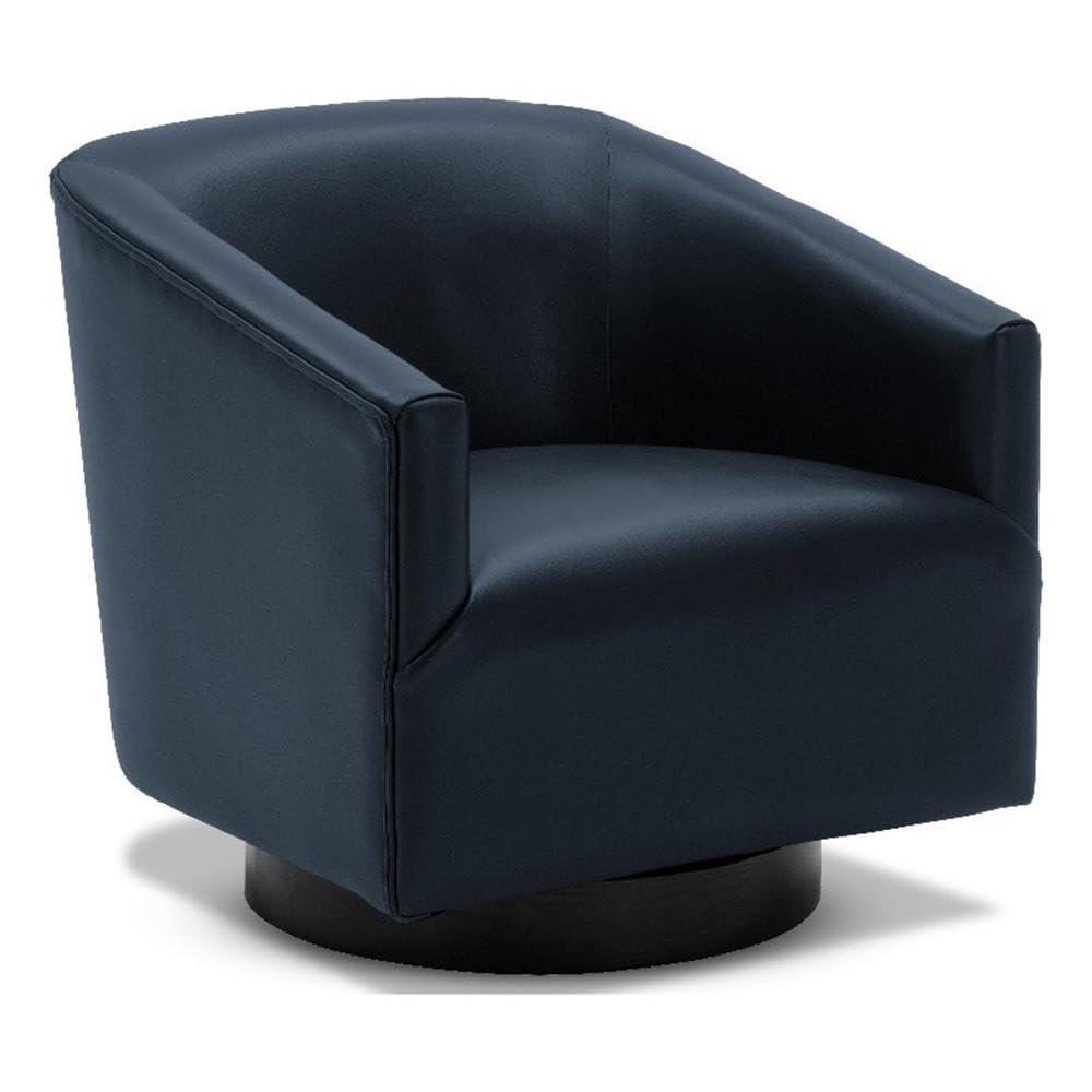 Comfort Pointe Gaven Wood Base Swivel Accent Chair Midnight Blue: Durable Faux Leather, 360° Swivel, No-Sag Springs