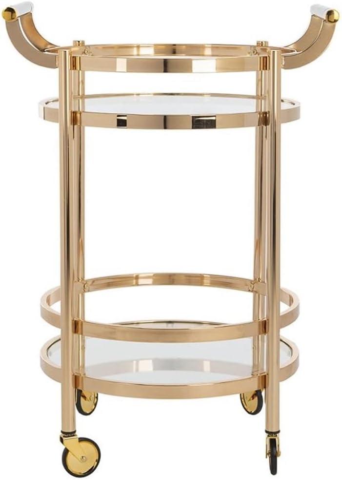 SAFAVIEH Sienna 2 Tier Modern Glam Round Bar Cart with Casters, Gold