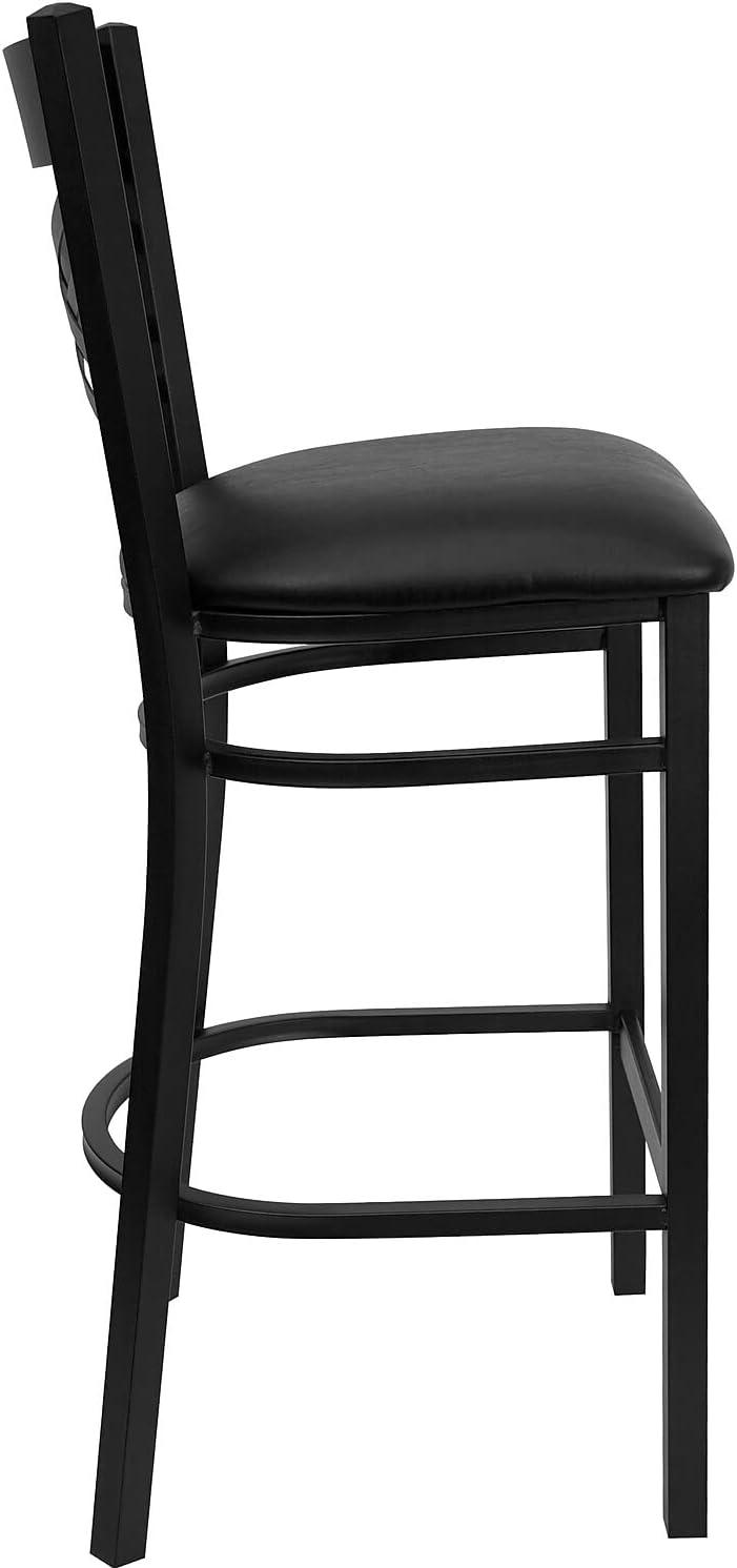 Elegant Black Metal Barstool with X-Back & Black Vinyl Seat