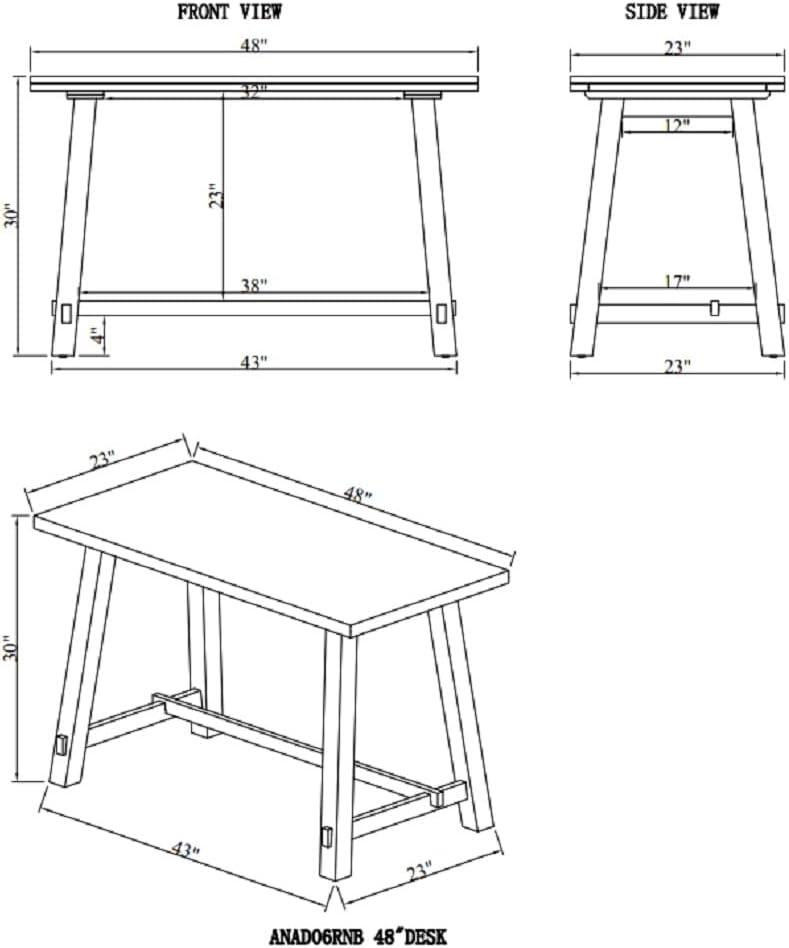 48" Adam Solid Wood Desk Rustic Natural - Alaterre Furniture: Stained Finish, No Storage, Home Office