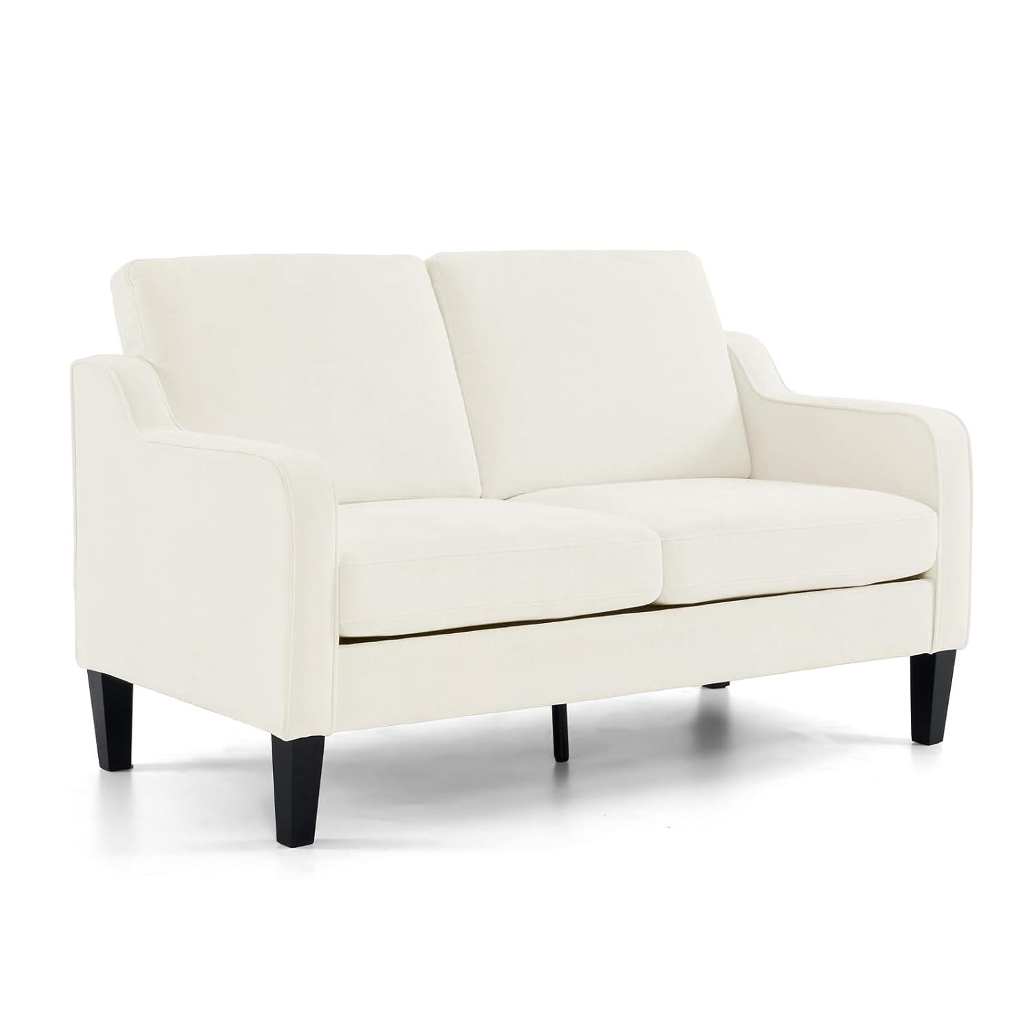 CHAUKY Loveseat Mid-Century Modern Loveseat Sofa Couch 53" Wide 2 Seater Sofa Couch Love Seat with Scooped Armrest for Small Spaces, Living Room, Dorm, Bedroom, Apartment (Creamy White)