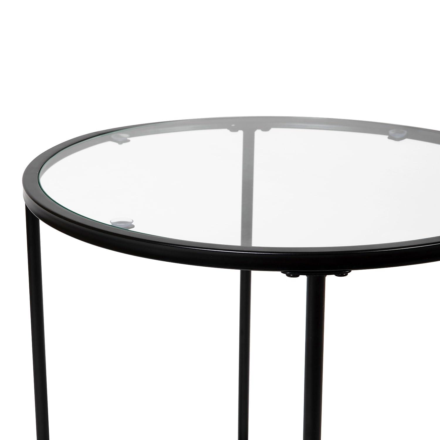 Flash Furniture Astoria Collection Round End Table - Modern Clear Glass Accent Table with Matte Black Frame