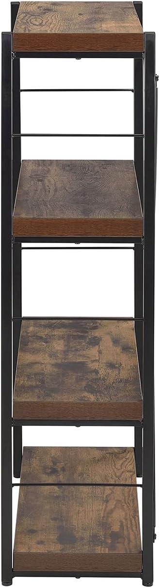 4 Tiered Metal Framed Wooden Bookshelf Weathered Oak Brown and Black - Saltoro Sherpi