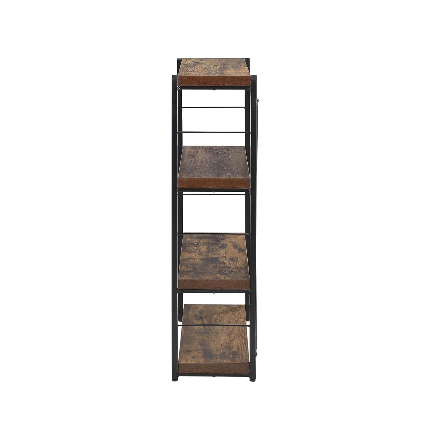 4 Tiered Metal Framed Wooden Bookshelf Weathered Oak Brown and Black - Saltoro Sherpi