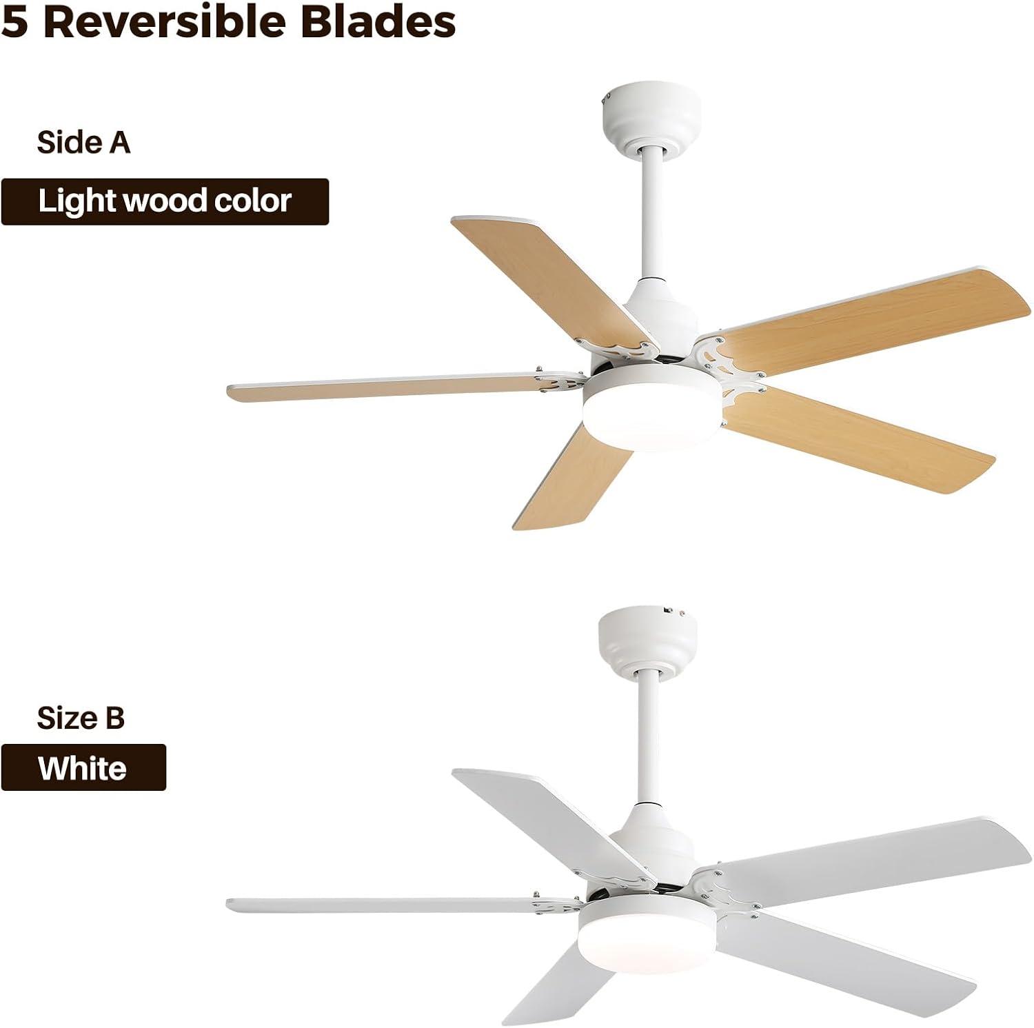 42 Inch Modern Ceiling Fan With 3 Color Dimmable Light 5 Blades Remote Control Reversible Dc Motor White