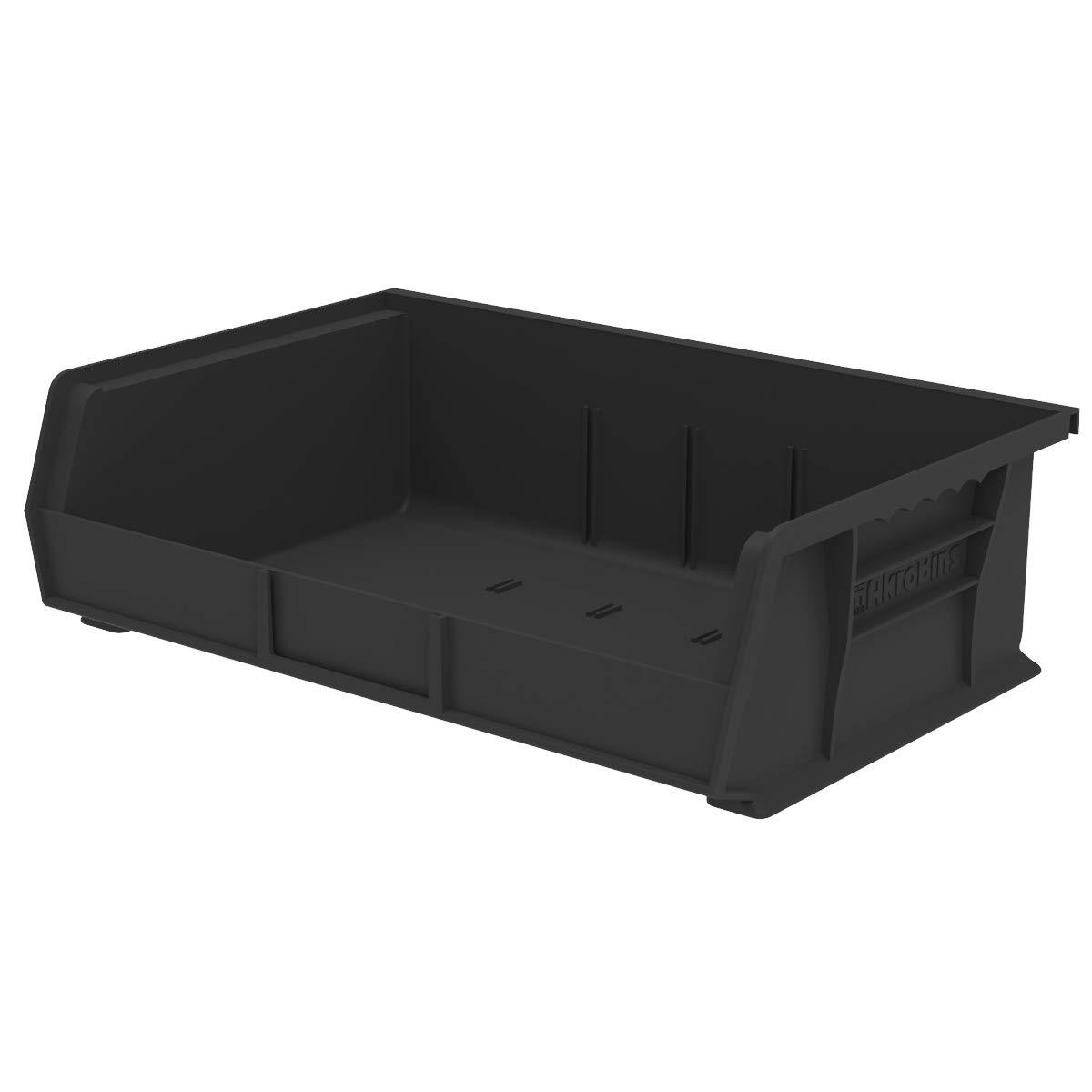 Black Plastic Stackable Storage Bin with Divider Slots