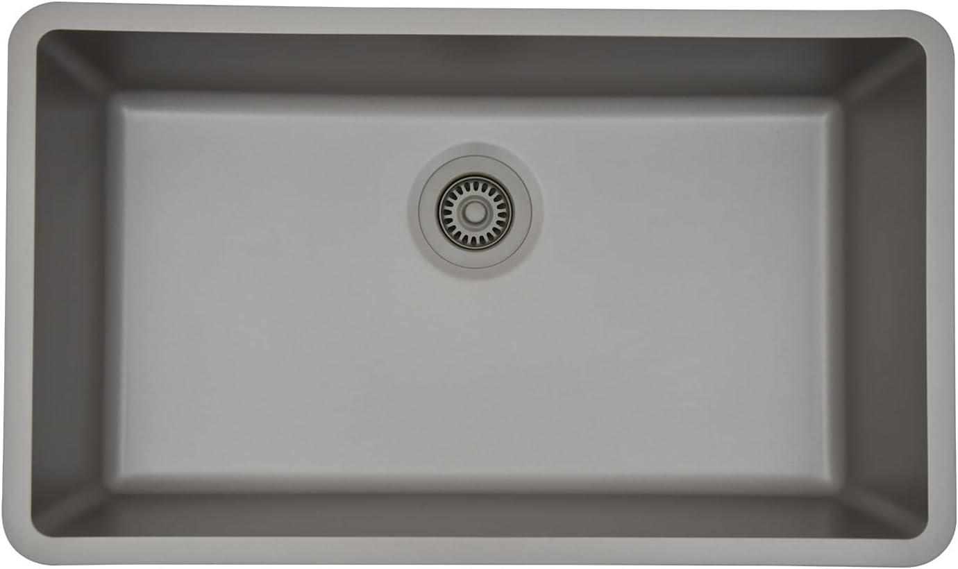 32" x 19" Quartz Kitchen Sink, Single Bowl Sink, Drop-in Sink, Undermount Sink, Granite Kitchen Sink, with Steel Grids and Basket Strainer, Disposal Flange