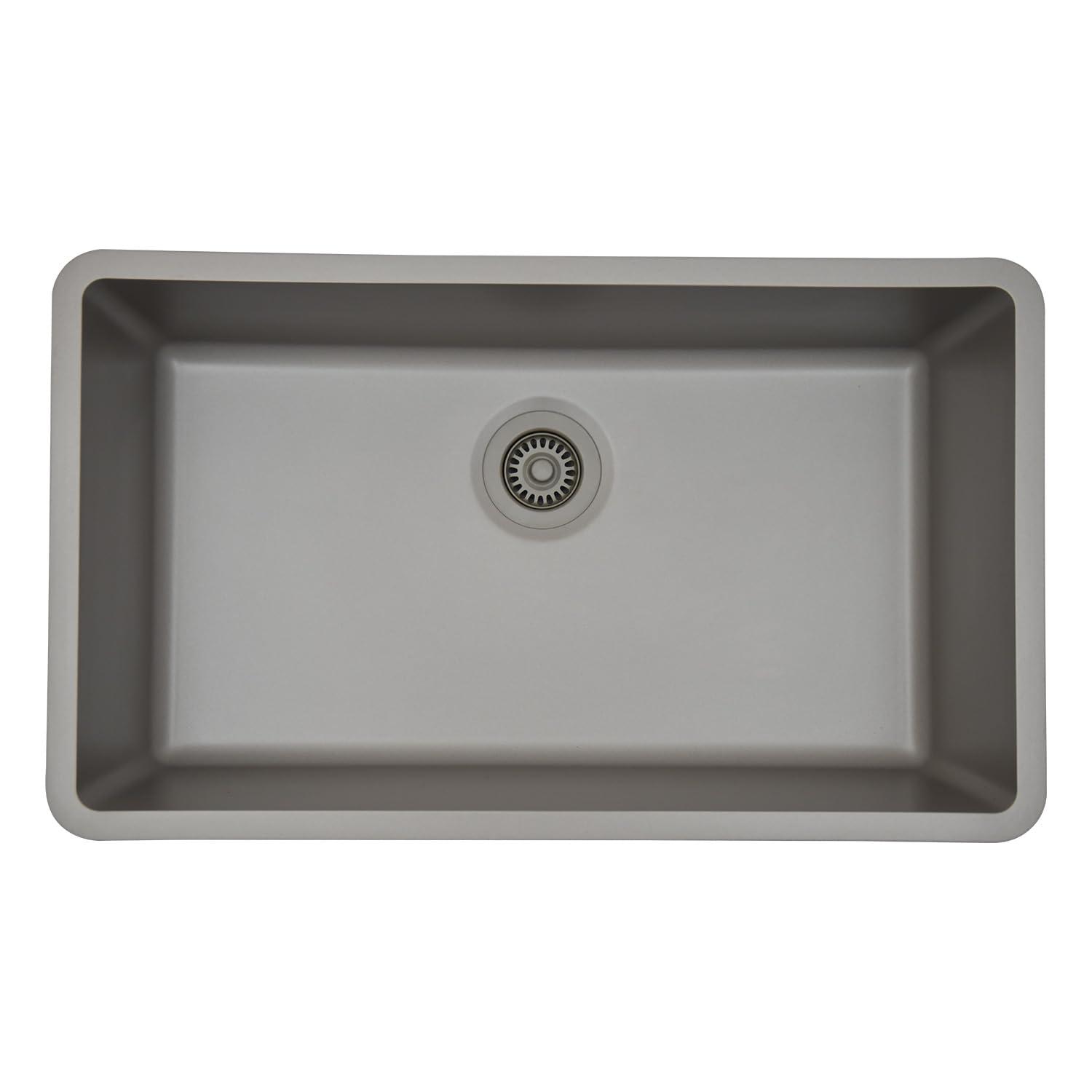 32" x 19" Quartz Kitchen Sink, Single Bowl Sink, Drop-in Sink, Undermount Sink, Granite Kitchen Sink, with Steel Grids and Basket Strainer, Disposal Flange