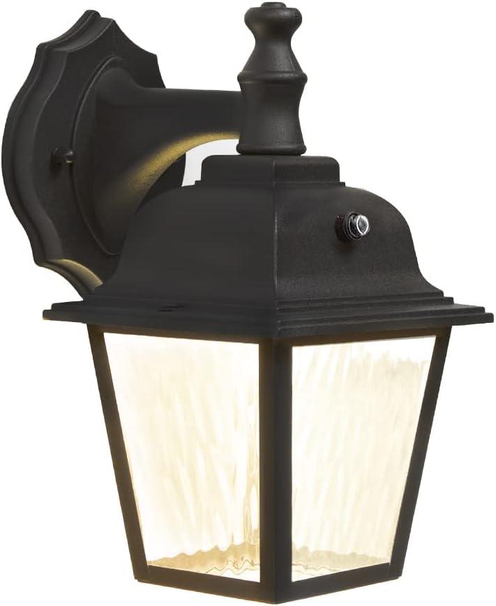 Maxxima LED Porch Lantern Black, Water Glass, Photocell Sensor, 875 Lumens, 3000K Warm White, Dusk to Dawn Sensor