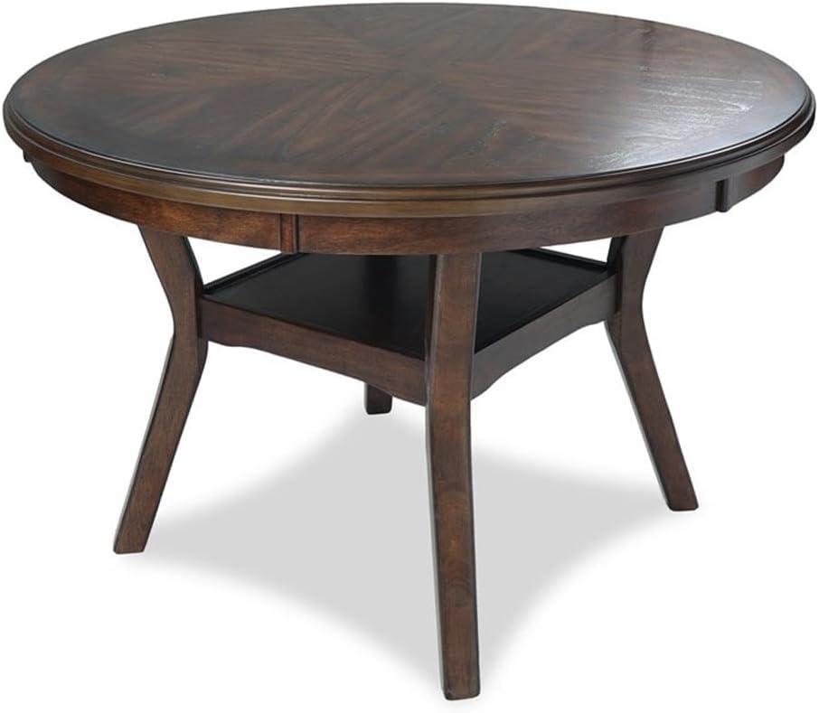 Cherry Brown Round Wood Dining Set with 4 Chairs