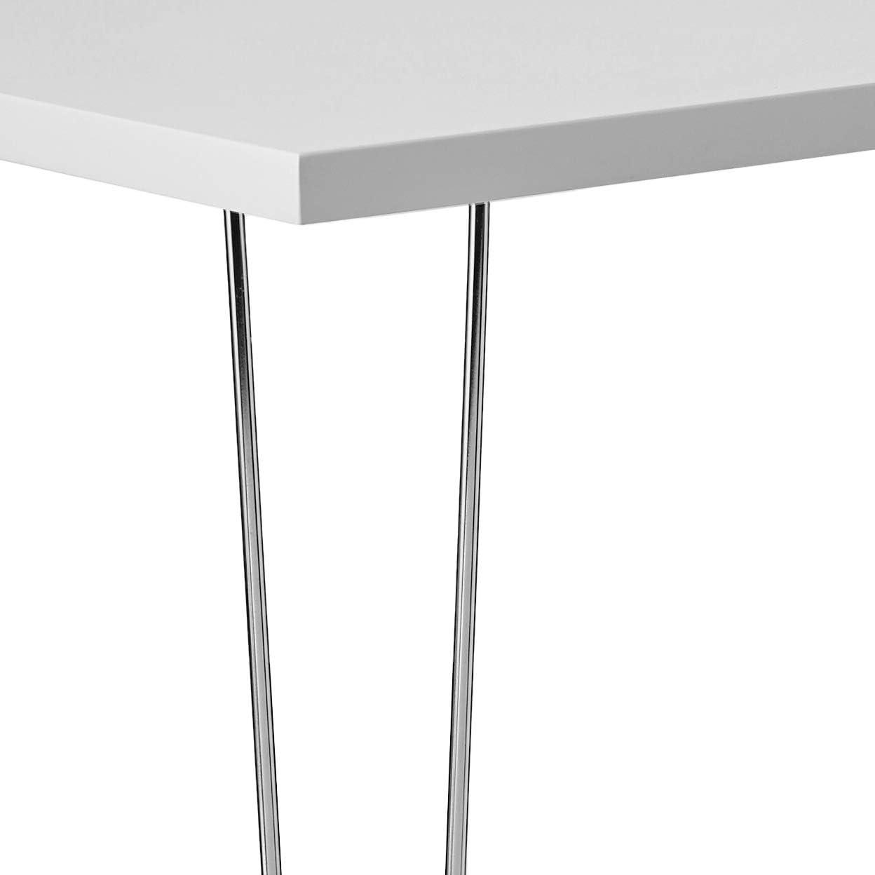 White Wood Writing Desk with Chrome Hairpin Legs, 42 Inch