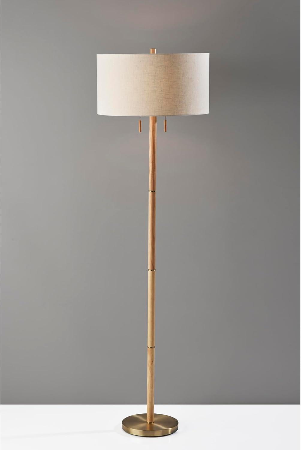 Madeline Floor Lamp Natural Rubberwood Antique Brass - Adesso