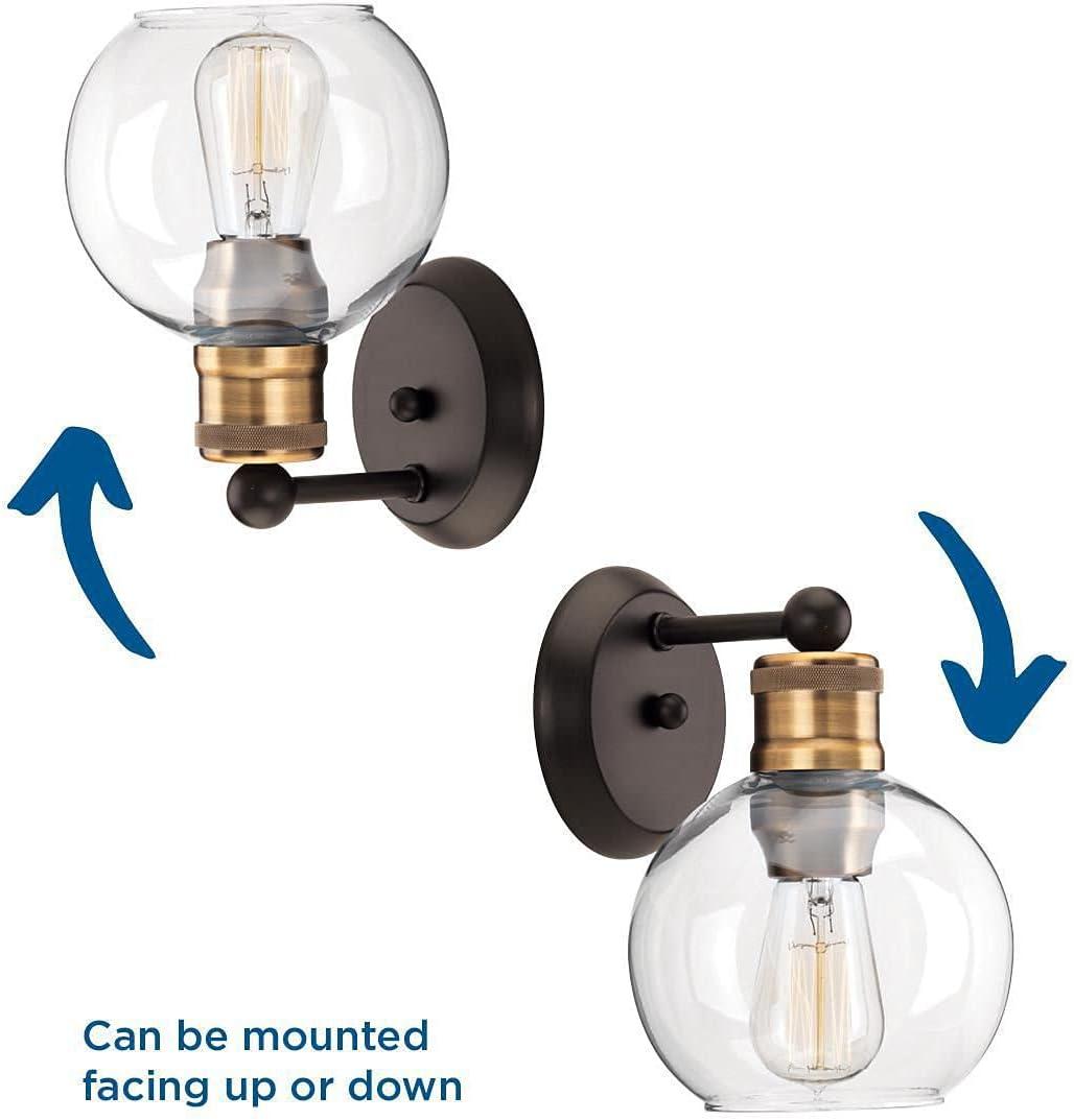 Progress Lighting Hansford 1-Light Bath & Vanity Fixture, Antique Bronze, Clear Spherical Shade