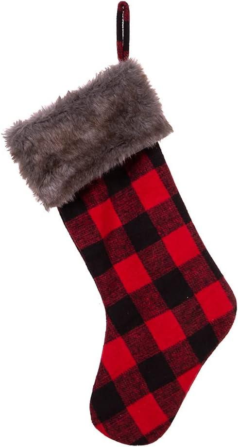 Kurt S. Adler Fabric Faux Fur Cuff Plaid Stocking, 21-Inch (SG0172)