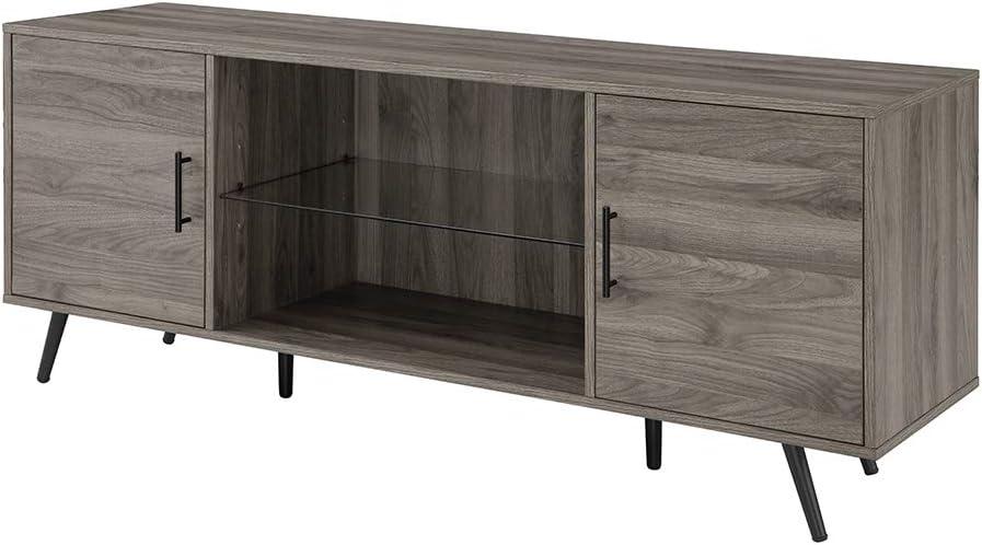 Walker Edison Mid Century 2-Door TV Stand for TVs Up to 68", Slate Grey