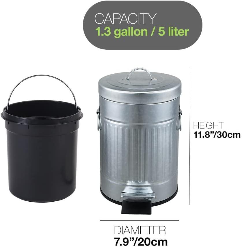 Glossy Gray Cylindrical Retro Step Trash Can with Lid