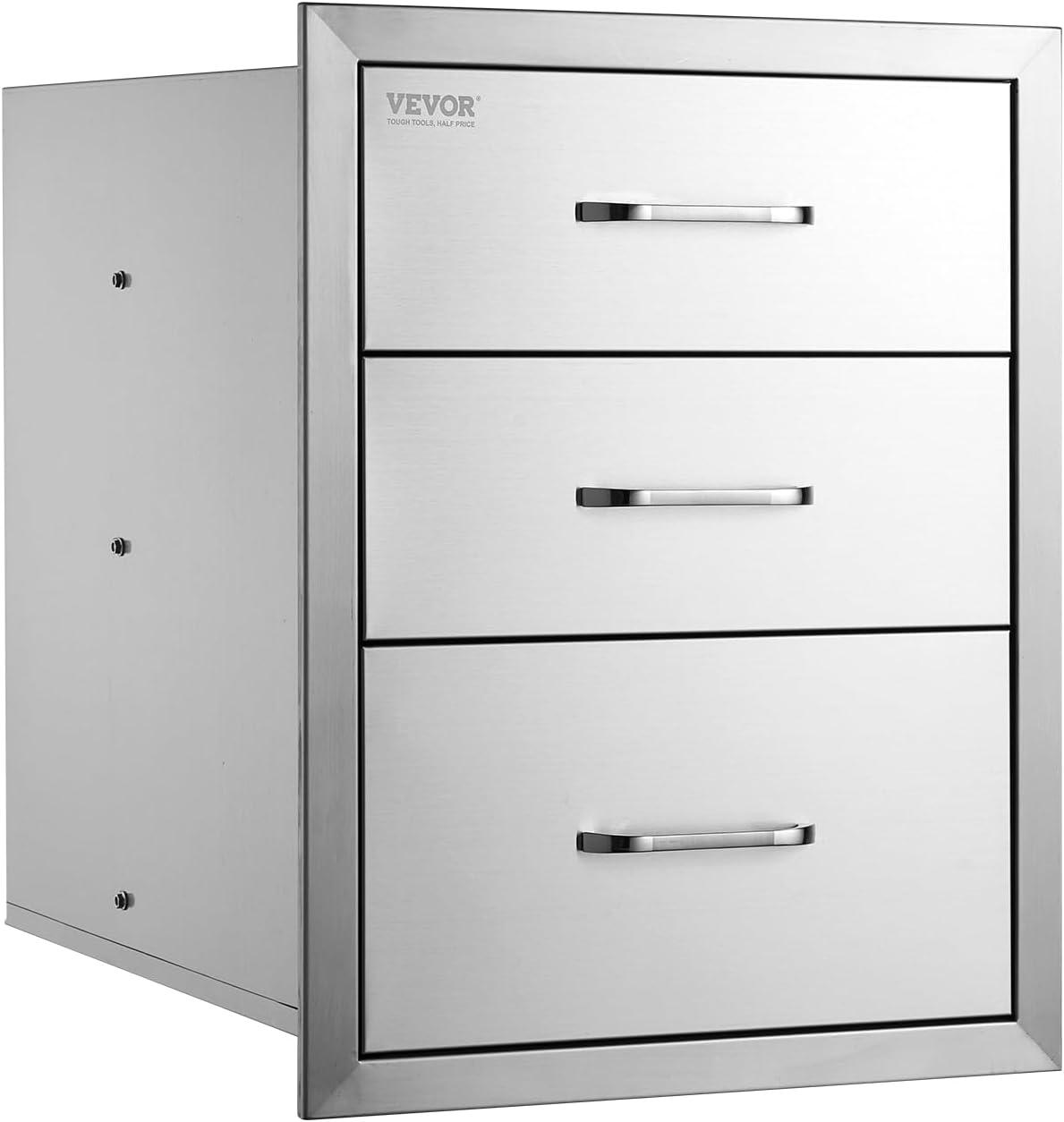 18x23 Inch Outdoor Kitchen Stainless Steel Triple Access BBQ Drawers with Chrome Handle, 18 x23 x 23 Inch 18 x 23 x 23 inch