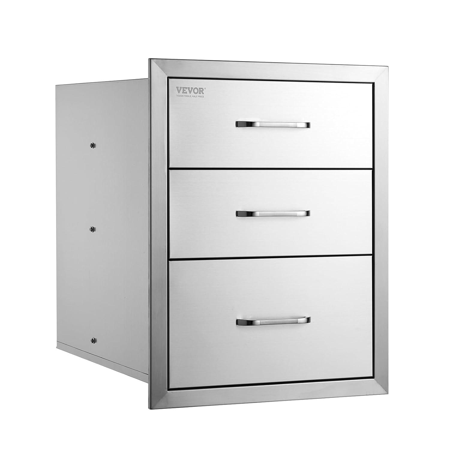 18x23 Inch Outdoor Kitchen Stainless Steel Triple Access BBQ Drawers with Chrome Handle, 18 x23 x 23 Inch 18 x 23 x 23 inch