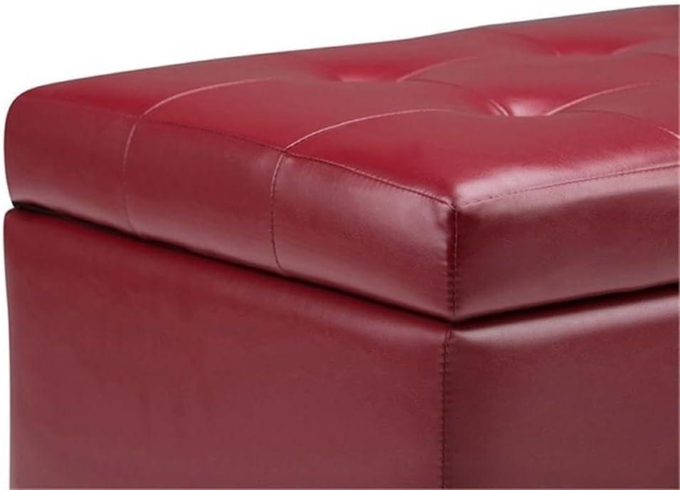 Simpli Home Cosmopolitan 34" Transitional Rectangle Ottoman in Red Faux Leather