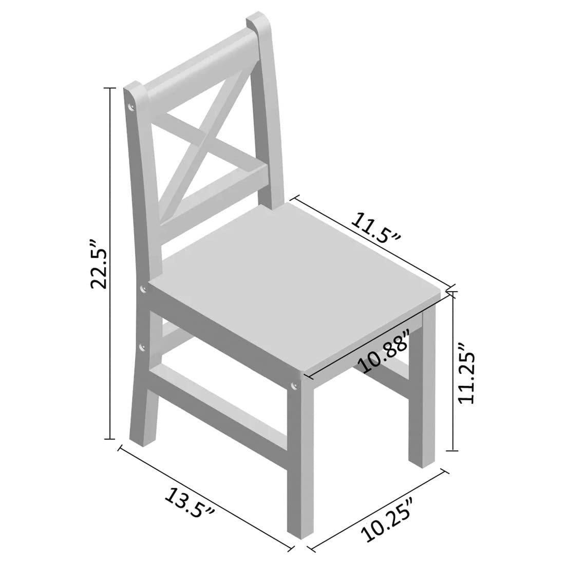 eHemco Solid Hard Wood Kids Table and Chair Set (4 Chairs Included), 5 Piece Set, White