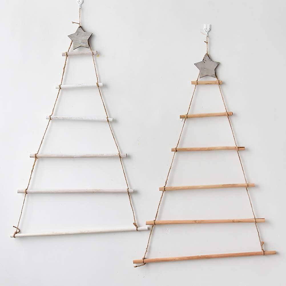 Rtyweth Wood Ladder Tree with Star Wall Hanging Twig Tree, christmas tree ladder decor, Ladde Branch Wooden Hanging Wooden Ornaments T2L9