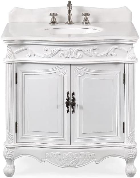 32'' Antique White Marble Top Traditional Bathroom Vanity