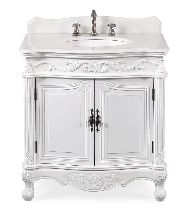 32" Benton Collection Fiesta Antique Victorian Classic Style White Bathroom Vanity CF-2873W-AW