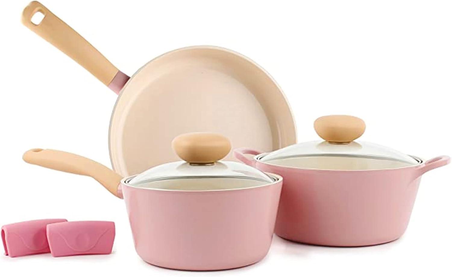 Neoflam Retro 5pc Nonstick Ceramic Coating Cookware Set with Lid, Silicone Grip