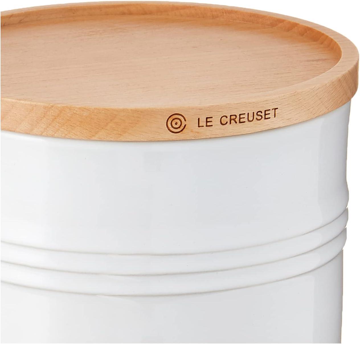 White Ceramic 1.5 qt. Canister with Beechwood Lid
